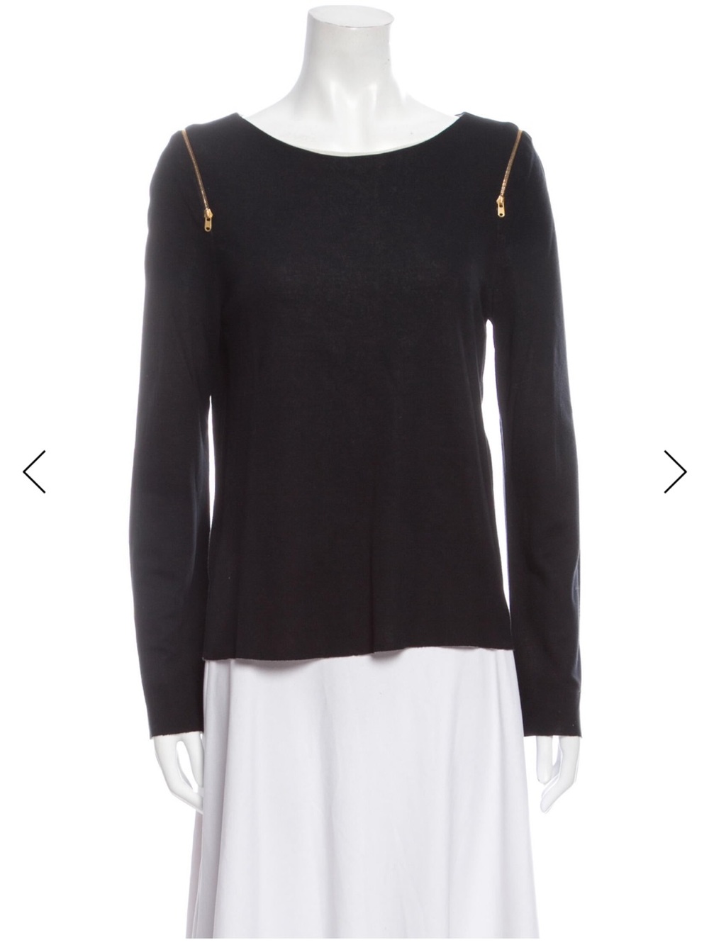 Chloé Black Long Sleeve Sweater with Gold Shoulder Zippers size Small